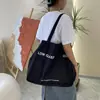 Set Bolsa de Lona Rayada Doble Cara Estilo Coreano Moda Bolso Tote Casual Bolso de Hombro Simple Versátil Gran Capacidad