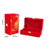 Caixa de Braceletes de Dote para Casamento Vermelho Caixa de Braceletes Destaque de Casamento Flanela Dragão e Fênix Dourado Pulseira Dupla Joias Caixa de Joias