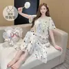 Nuevo Pijama de Verano para Mujer Tallas Grandes con Copas Fijas, Camisón de Manga Corta con Lunares y Encaje, Estilo Princesa, para Mujeres Curvilíneas, Ropa de Casa