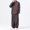 Otoño/Invierno 2026 Nuevo Estilo Chino para Hombre Traje de Pana Jacquard Rayado Talla Grande Conjunto Casual de Dos Piezas de Moda