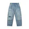 Pantalones Largos Estilo Japonés Retro para Otoño con Graffiti, Lavado Desgastado, Retazos, Estilo Leñador, Rasgados, Jeans de Mezclilla Lavada para Hombre