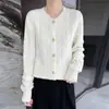 Nuevo Cárdigan de Punto de Lana Pura con Cuello Redondo de Manga Larga para Mujer Color Sólido Trenzado Holgado Versátil Suéter de Lana Otoño/Invierno 2026