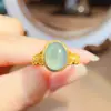 Atacado de Fábrica Popular Anel de Jade Natural com Cravação em Prata S925 Pedra Principal 8*10 Joias de Luxo Venda Direta da Fábrica