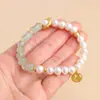 Pulsera de Perlas de Imitación de Bambú Verde Marca Gengsheng Fu Hebilla Ping An Diseño de Lujo Discreto Pulsera de Moda Joyería para Mujer