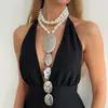 Joyería Transfronteriza Europea y Americana Ins Collar Largo Irregular Exagerado Arruga de Lava Estilo Lujo Ligero Accesorio de Cuello en Capas de Perla