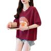 Diseño de Algodón Puro Manga Corta Estampada Verano Americano Nuevo Corta Dibujo Animado Pequeña Holgada Camiseta Top Manga Media