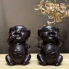 Adornos de cerdo tallados en palo de rosa, tallas de madera de los doce animales del zodiaco, un par de cerdos de la fortuna, tallas de madera auspiciosas, adornos de cerdo de madera maciza