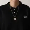 Collar de Hip-Hop Europeo y Americano Colgante en Forma de Corazón Collar Completo de Circonita en Forma de Corazón Collar de Hip-Hop para Hombres y Mujeres Pareja