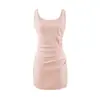 Verão Novo Estilo Kendall Cor Lisa Minimalista Gola Quadrada Ajuste Slim Bodycon Saia Vestido Formal de Alça Fina que Valoriza a Figura Feminina