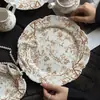Louça de Cerâmica Marrom Floral em Relevo de Renda Estilo Francês Vintage - Tigelas, Xícaras de Café, Pires, Bules, Pratos Ovais, Pratos de Sobremesa - Atacado