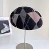 Boina Jacquard Cuadros de Diamante de Lana Australiana Estilo Zg para Mujer, Sombrero de Punto Cálido para Otoño e Invierno, Sombrero de Pintor Estilo Hepburn, Moderno