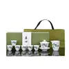 Juego de Té Kung Fu Personalizado de Porcelana Blanca Dehua con Tazón de Tapa de Tres Piezas, Taza de Compartir de Vidrio, Juego Pequeño, Juego de Regalo, Personalización Corporativa