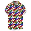 Camisa Informal de Manga Corta Suelta y Moderna para Hombre con Estampado de Corazón Estilo Nuevo Transfronterizo para el Día de San Valentín Sin Bolsillos