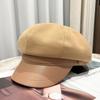 Internet Celebridade Língua de Pato Boina Elegante Aba de Couro Costura Octogonal Boné Feminino Primavera e Outono Rosto Mostrado Edição Coreana Jornaleiro Pintores Chapéu