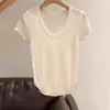 Camiseta de Manga Corta de Punto de Seda Helada con Escote Amplio para Mujer, Nuevo Estilo Coreano Verano 2026, Hombro Normal, Top que Expone la Clavícula