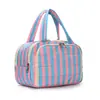 Bolsa de Maquillaje Rayada con Bloques de Color de Gran Capacidad, Separación Seca y Húmeda, Impermeable, Bolsa Portátil para Guardar Cosméticos, Tridimensional y No Plegable
