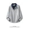 Sudadera estilo universitario con retazos, imitación de dos piezas para hombre, camiseta elegante de manga larga, chaqueta suelta de otoño con media cremallera