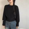 Suéter de cor sólida das mulheres 2024 novo outono e inverno cintura alta cintura curta moda alta textura malha das mulheres
