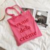 4771 Bolsa de Lona Fina de Verão Bolsa de Lona Verde Menta Bolsa com Letras Estampadas Bolsa de Ombro Casual para Viagem