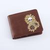 Carteira Curta Masculina com Estampa e Múltiplos Porta-Cartões Couro Genuíno Bifold Porta-Notas de Couro Porta-Moedas Compartimento para Cartões