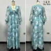 Nuevo vestido largo elegante para fiesta, estilo europeo y americano, con estampado floral, cuello en V, manga larga y ceñido a la cintura, de comercio exterior transfronterizo