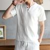 Camiseta de Verano de Manga Corta para Hombre Algodón y Lino Traje Vintage para Hombre Casual Talla Grande Holgado Estilo Chino Conjunto de Dos Piezas para Adolescentes