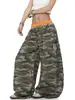 Directo del fabricante: Pantalones anchos de camuflaje bordado, de doble cintura, con bloques de color estilo americano, un diseño de moda tanto para hombres como para mujeres
