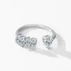 Anel Aberto de Prata Esterlina 925 Design Gota de Água com Diamante Estilo Francês de Luxo Leve para Mulheres, Anel de Alta Qualidade Versátil Super Brilhante da Moda