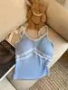 Camisola balletística delicada e sexy com renda emendada, versátil com bojos embutidos, top de alça fino estilo coreano para usar como outer or underwear
