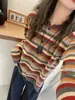 Top cárdigan a rayas de cuello redondo para mujer, adelgazante, abrigo casual estilo francés, holgado y versátil para primavera y otoño, prenda exterior de punto