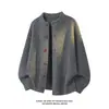 Otoño 2026 Nuevo Estilo Estilo Hong Kong Base Blanca Estilo Old Money Suéter Holgado Hombro Caído Cárdigan de Punto Suéter de Manga Larga para Hombre Abrigo