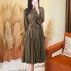 Vestido de Manga Larga Miyake para Mujer, Lujo Accesible, Gama Alta, Cárdigan de Botones Sencillos Holgado, Con Cordones, Falda de Longitud Media a la Moda