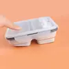 Amazon caja de almuerzo de silicona de grado alimenticio de dos compartimentos caja de conservación caja de almuerzo térmica caja de conservación portátil plegable para exteriores