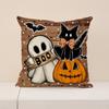 Funda de Almohada Nueva de Halloween Transfronteriza Arreglo de Ambiente Festivo Funda de Cojín Felpa Corta Estampado de Calabaza Cojín para Sofá