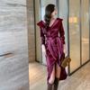 Vestido Midi Irregular de Satén para Mujer Otoño 2026, Delgado, Ceñido a la Cintura, Manga Larga 5240
