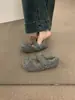 Zapatos peludos para mujer para otoño e invierno 2024, nuevos planos estilo hada de punta redonda con lazo, pantuflas de algodón versátiles y cálidas con forro polar