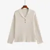 Suéter casual de punto trenzado retro para mujer talla grande, colección otoño 2026, con cuello camisero, corte holgado y un estilo suave y delicado, perfecto como capa base. 25036