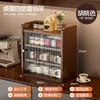 Portavasos de Madera Maciza Estante de Almacenamiento de Escritorio Taza de Café Taza de Agua Gabinete de Almacenamiento a Prueba de Polvo Encimera de Cocina Aparador de Especias