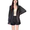 Ropa de verano 2025 de seda helada con protección solar para mujer, abrigo de verano de color liso, transpirable, fino y holgado.