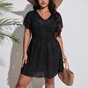Falda Europea y Americana Tallas Grandes para Mujer Protección Solar Amazon Nuevo Blusa de Manga Corta con Cintura Hueca Vestido de Playa