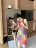 Vestido a cuadros estilo Dopamina con cuello halter sin mangas para mujer, Hermoso diseño único de verano, Vestido elegante que ciñe la cintura