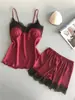 Pijama de Tirantes 2019 para Mujer Verano Sexy Seda de Hielo Traje de Dos Piezas con Shorts de Seda Push-Up Talla Grande Delgado Ropa de Casa