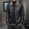 Jaqueta de Couro Masculina Nova Jaqueta de Couro Masculina Lapela Roupas para Homens de Meia-Idade e Idosos Veludo Adicionado Espessura Extra Tendência Couro Masculino Jaqueta de Couro para Motociclista