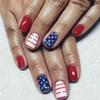 Arte de unhas curtas vermelha e azul transfronteiriça dia da independência rosto brilhante usada na mão unha linha de estrela peça de arte de unha destacável personalizada