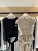 Minsen en línea Top Chaleco Delgado sin Mangas con Tirantes Cruzados estilo Coreano para Mujer Cuello Redondo Algodón Lino Camiseta Pequeña para Mujer 91958