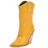 Botas de Cuña Ultra Altas de Moda Europeas y Americanas de Exportación Más Vendidas con Punta Aguda y Estampado de Piedra, Botas de Moda para Mujer de Talla Grande Slip-On de Pasarela