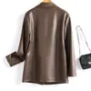 Chaqueta de Cuero Haining para Mujer, de Longitud Media, Negra, Cuello Alto, Cinturón de Corbata, Chaqueta de Cuero, Nuevo Estilo Otoño e Invierno, Elegante Abrigo de Cuero