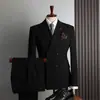 Traje de Doble Botonadura Traje Hombres Formal Moda Británica Dos Piezas Negocios Casual Traje Hombres Vestido de Boda