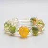 Pulsera de Cristal Amarillo Torre Natural para Mujer, Flor de Resina Amarilla, Amatista Verde, Pulsera de Cristal Limón Blanco al por Mayor