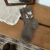 Meias de Lã para Mulheres, Outono e Inverno, Quentes e Fofas, Meias de Cano Médio com Estampa de Cachorro Cartoon Flocado, Meias Versáteis de Fio